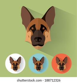 Animal Portrait with Flat Design / Dog / German Shepherd / Vector Illustration