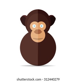 Animal Portrait with Flat Design. Monkey. Vector Illustration