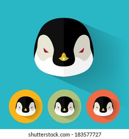 Animal Portrait with Flat Design / Penguin / Vector Illustration