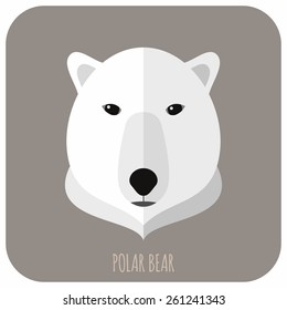 Animal Portrait With Flat Design Vector Illustration. Polar Bear
