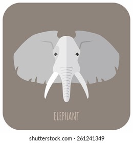 Animal Portrait With Flat Design Vector Illustration. Elephant