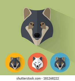 Animal Portrait with Flat Design / Wolf / Vector Illustration