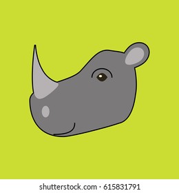 Animal portrait flat icon rhino / isolated vector illustration on green background 