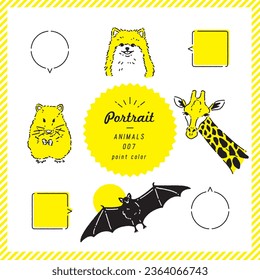 Animal portrait line illustration set (color)