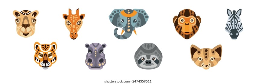 Animal Portrait Made in Unique Geometrical Flat Style Vector Set