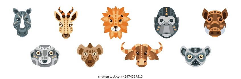 Animal Portrait Made in Unique Geometrical Flat Style Vector Set