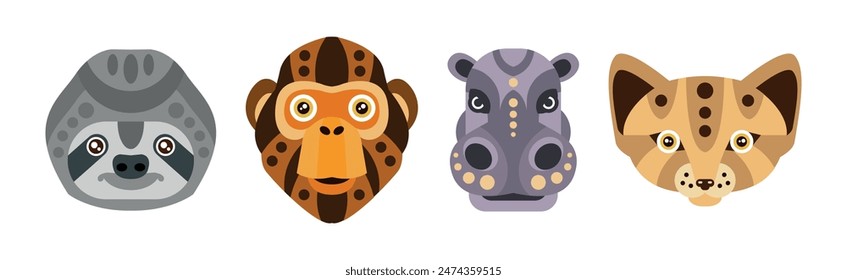 Animal Portrait Made in Unique Geometrical Flat Style Vector Set