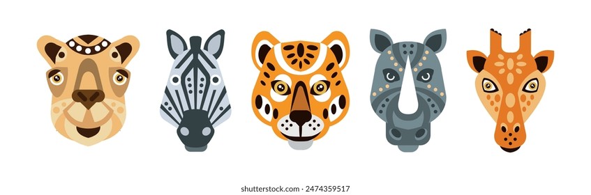 Animal Portrait Made in Unique Geometrical Flat Style Vector Set