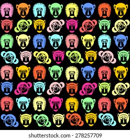Animal Portrait Monkey. Icons collection. Seamless vector 