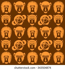 Animal Portrait Monkey. Icons collection. Seamless vector 