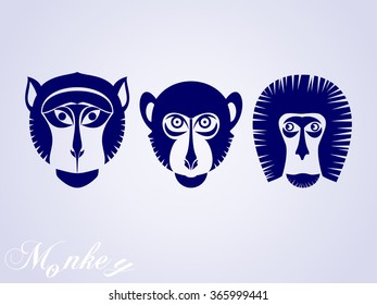 Animal Portrait Monkey. Icons collection. Vector Illustration 