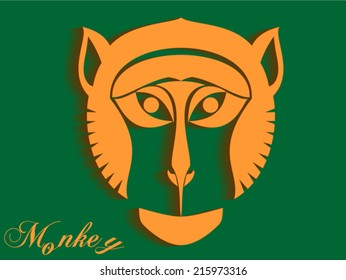 Animal Portrait Monkey with shadow. Trendy Design Template. green and orange colors. Vector Illustration 
