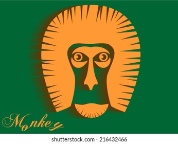 Animal Portrait Monkey with shadow. Trendy Design Template. green and orange colors. Vector Illustration 