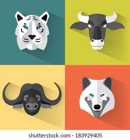 Animal Portrait Set with Flat Design / Vector Illustration