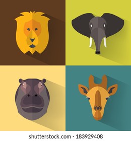 Animal Portrait Set with Flat Design / Vector Illustration