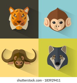 Animal Portrait Set with Flat Design / Vector Illustration