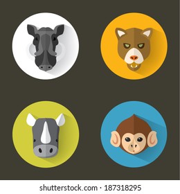 Animal Portrait Set with Flat Design / Vector Illustration