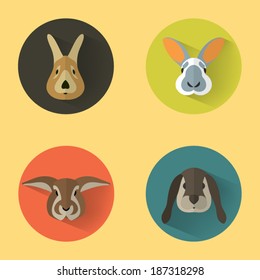 Animal Portrait Set with Flat Design / Vector Illustration