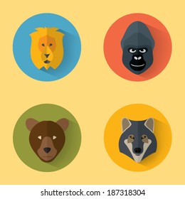 Animal Portrait Set with Flat Design / Vector Illustration