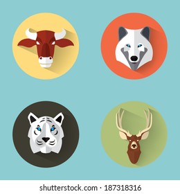 Animal Portrait Set with Flat Design / Vector Illustration