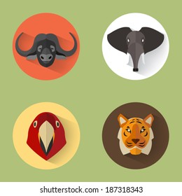 Animal Portrait Set with Flat Design / Vector Illustration