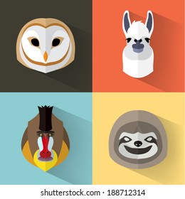 Animal Portrait Set with Flat Design / Vector Illustration