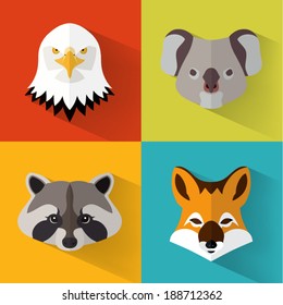 Animal Portrait Set with Flat Design / Vector Illustration