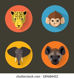 Animal Portrait Set with Flat Design / Vector Illustration