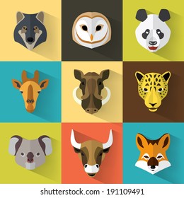 Animal Portrait Set with Flat Design / Vector Illustration