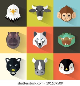 Animal Portrait Set with Flat Design / Vector Illustration