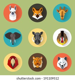 Animal Portrait Set with Flat Design / Vector Illustration