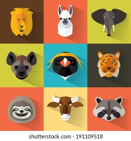 Animal Portrait Set with Flat Design / Vector Illustration