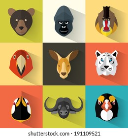 Animal Portrait Set with Flat Design / Vector Illustration