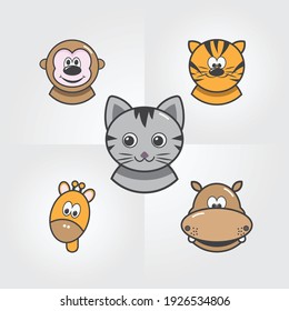 Animal Portrait Set with Flat Design Vector Illustration