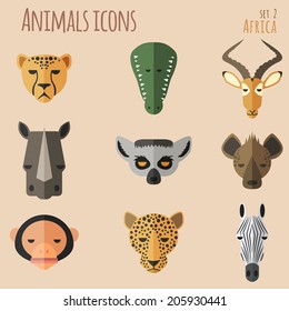 Animal Portrait Set with Flat Design. Vector Illustration