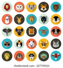 Animal Portrait Set with Flat Design / Vector Illustration