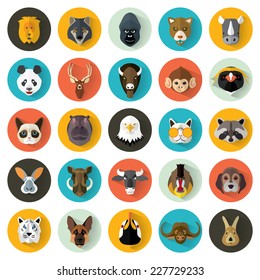 Animal Portrait Set with Flat Design / Vector Illustration