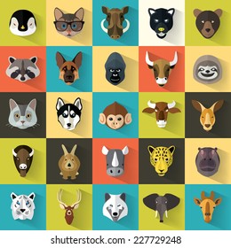 Animal Portrait Set with Flat Design / Vector Illustration