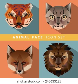 Animal Portrait Set with Flat Design. Vector Illustration 