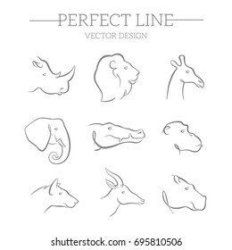 Animal Portrait Set. Vector Illustration
