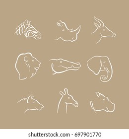 Animal Portrait Set. Vector Illustration
