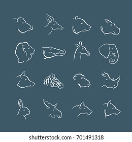 Animal Portrait Set. Vector Illustration