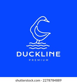 animal poultry duck beak lake water line minimal modern logo design vector