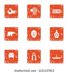 Animal power icons set. Grunge set of 9 animal power vector icons for web isolated on white background