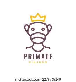 animal primate ape monkey crown cartoon mascot line art logo design vector