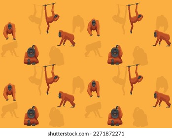 Animal Primate Ape Monkey Orangutan Cartoon Poses Seamless Wallpaper Background