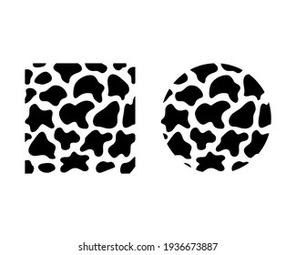 Animal print background. Animal skin pattern. Cow skin square, round shape background in black and white.