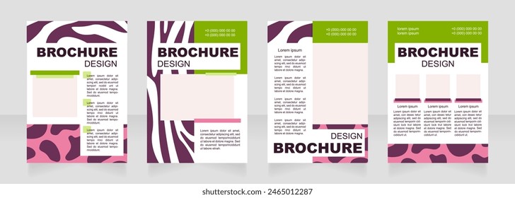 Animal print blank brochure layout design. Wildlife decor. Vertical poster template set with empty copy space for text. Premade corporate reports collection. Editable flyer paper pages