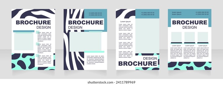 Animal print blue blank brochure layout design. Wildlife decor. Vertical poster template set with empty copy space for text. Premade corporate reports collection. Editable flyer paper pages