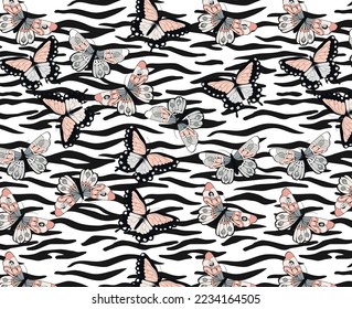 animal print with butterflies on it